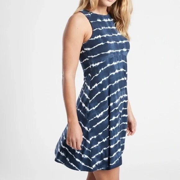 Athleta Santorini Thera Printed Dress Tie Dye Stripe Navy | Size Small - Picture 1 of 10